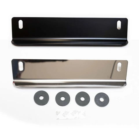 Tesla Model 3 And Model Y Trunk Liftgate Closing Handle Trim In Bright Polished Stainless Steel, set includes black and polished plates with washers.