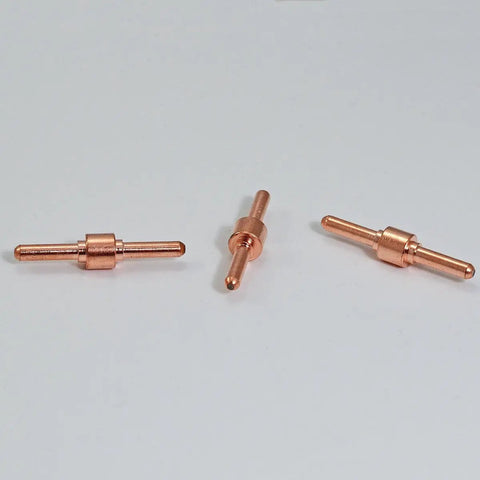 Three copper electrodes from Pro Grade Plasma Cutter Torch Consumables Kit For PT-31 JG-40 WSD-40, replacement parts.