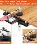 Concealed Hinge Jig With Quick Clamp And Dust Vacuum Adapter For 35mm Door Hinge Install, shown mounted on wood board.