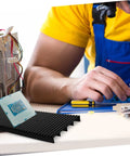 Tech assembling with antistatic bar rack set for PCB care and storage, split tray lid ESD tray organizer, and tools nearby.