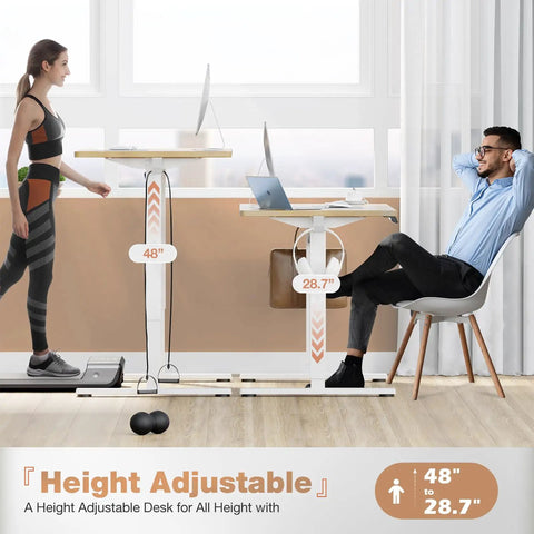 Solid Height Adjustable Standing Office Desk With Ergonomic Sit Stand Workstation And Thick Mdf Top Designed To Take The Stress Out Of Your Daily Grind Smoothly in a home office setting.
