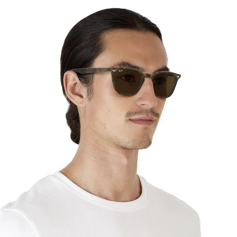 Man wearing RB4258F Square Sunglasses With Light Havana Frame And Brown B15 Lenses 52mm For Men And Women Made For Everyday Style