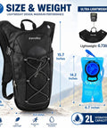 Ultra Lightweight Hydration Backpack With 2L Water Bladder For Cycling, Running, Biking, And Hiking, Waterproof Oxford Fabric.