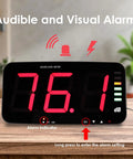Pro Grade Decibel Meter And Sound Level Meter with 13 Inch HD Display showing 76.1 dB with alarm feature for classroom studio or home use