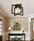 Three Light Dope Industrial Black Ceiling Light Fixture Semi Flush Mount Chandelier in modern entryway