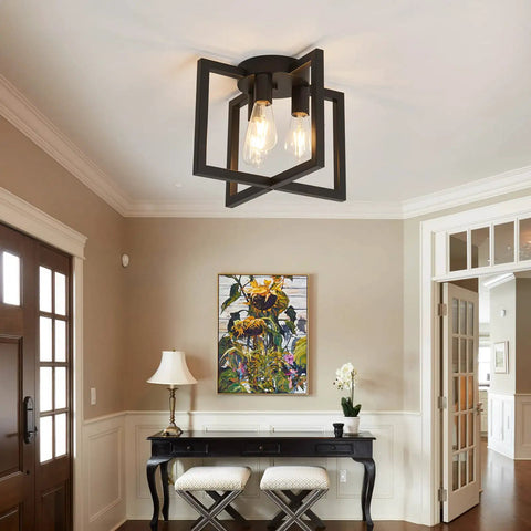 Three Light Dope Industrial Black Ceiling Light Fixture Semi Flush Mount Chandelier in modern entryway