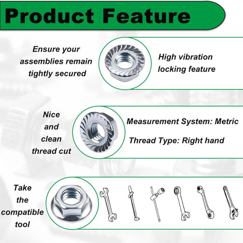 Tough As Nails M6 Serrated Flange Nuts 40 Pack 304 Stainless Steel Hex Nuts With Grip Teeth Smooth Ride, showcasing features.