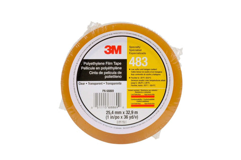 Polyethylene transparent tape single roll 1 in x 36 yd 5.0 mil with rubber adhesive and conformable backing