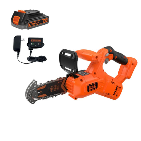 20V Max Pruning Chainsaw Kit With Battery And Charger Included For Cordless Small Branch Cleanup, 6 Inch Bar, Up To 4 Inch Cut Capacity, 55 Cuts Per Charge, Integrated Tip Guard, Bolt Lock Tension, Oil Free, Storage Sheath