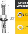 1/4 X 1-3/4 Inch Wedge Anchors, 10 Pcs, 304 Stainless Steel Heavy Duty Masonry Anchors For Brick Concrete And Cement, product dimensions