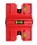 Spirit Level, Foldable, Adjustable Angle Pipe Corner Gauge in red with bubble levels for precise measurements.