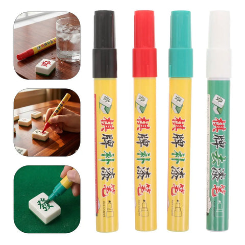 4Pc Waterproof Paint Markers Set For Mahjong Tiles And Hobby Repairs, Extra Fine Tip, Quick Dry Formula, Works On Plastic And Rocks, Fillable Paint Pens For Game Accessories And Tiny Details, set of four markers