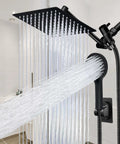 8 Inch Square Rain Shower Head With Handheld Spray Combo And Adjustable Extension Arm Three Way Flow Regulator High Pressure Hose Matte Black