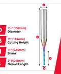Solid Carbide Spektra Spiral Plunge Router Bit Down Cut For Precision Plunges Built Tough With Extreme Tool Life 2 Inch Length 1/16 Inch Diameter 1/2 Inch Cutting Height 1/4 Inch Shank Made In USA 46403-K dimensions
