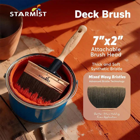7 Inch Deck Stain Brush Applicator With Hybrid Wavy Crimped And Straight Bristles for fast even coverage in paint can