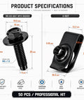 M6 hex bolt with washer and u-nut specifications for Shop Tough 100 Piece Auto Bolt And U Nut Kit.