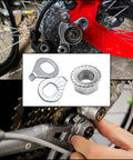 12 Piece Bike Wheel Axle Nuts and Safety Washers Kit shown in use on bicycle wheel hub with close-up of parts detail