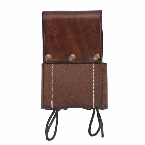 Front view of Go-To Must-Have Leather Tool Organizer Belt Pouch Bull Pin Holster Wrench Hammer Holder with riveted sleeves