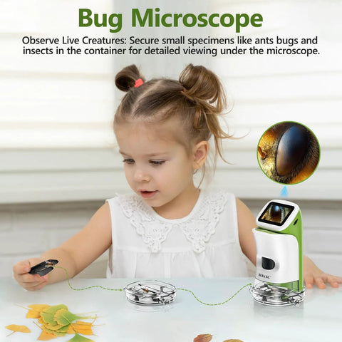 Handheld Digital Microscope With Screen 4K Clarity 1000X Magnification Kid Friendly Awesome STEM Science Kit Gift Toys For Curious Young Scientists Aged 5 And Up used by child with bug viewer