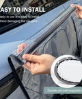 Hands installing the Tough As Nails Magnetic EV Charger Port Cover With Crisp Clear View Window on a vehicle.