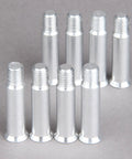 Eight Pack Inline Skate Axle Screws For Wheel Fastening, Heavy Duty Steel Replacements For Inline Skates, 0.31 Inch 8mm Bolts For Female Axle Holes, Silver Repair Kit For Skating Shoes, Pro Grade, shown in a vertical arrangement on a gray background.