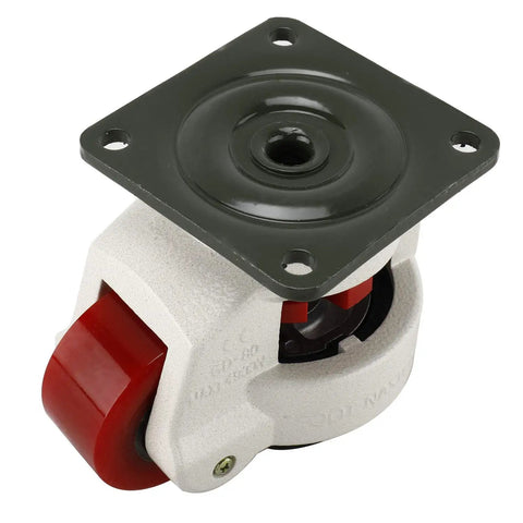 Tough As Nails Leveling Casters 4 Pack With Slick Poly Wheels And Thick Nbr Rubber Pads base mounted caster with red wheel.