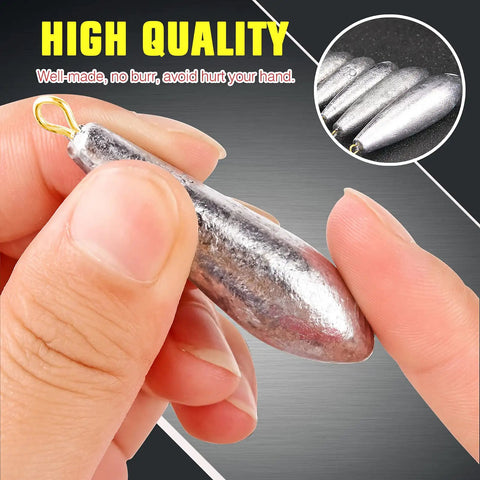 Close-up of a person's hand holding a 1 oz lead drop shot sinker from the Drop Shot Fishing Weights Kit 10 Pieces 1oz Lead Sinkers For Freshwater And Saltwater Bass Casting Removable Weights Streamlined Sinker Set For Fast Sinking Tight Line Control And Bait Presentation.