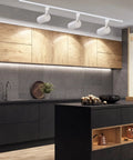 Modern kitchen with Three Color Temp 20W H Track Lighting Heads, Dimmable No Flicker LED Fixtures illuminating the space