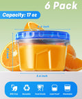 Six Pack 17 Oz Freezer Storage Containers With Twist Top Lids BPA Free Reusable Plastic Food Storage shown with oranges