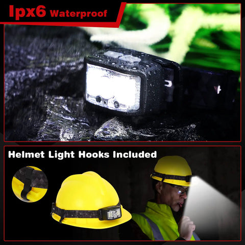 Two Pack Rechargeable Headlamp With Beast Mode 2000 Lumen LED 16 Modes Motion Sensor IPX6 Waterproof Lightweight