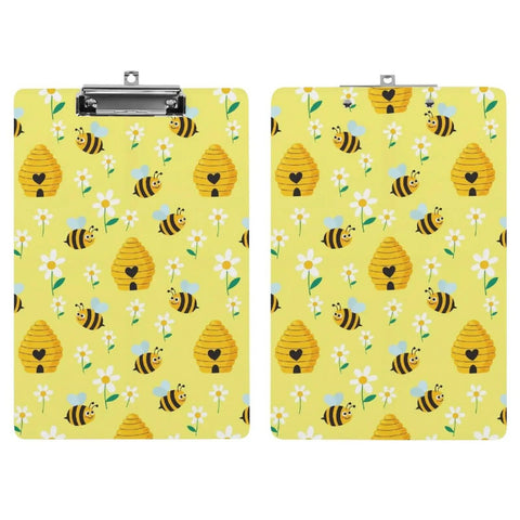 Honey Bee Print Sturdy Acrylic Clipboard For A4 Papers, Clear Desk Organizer With Smooth Writing Surface, Real Deal Heavy Duty See Through Clipboard For School, Office, Or Home, Fits US Letter And A4, bee and daisy print