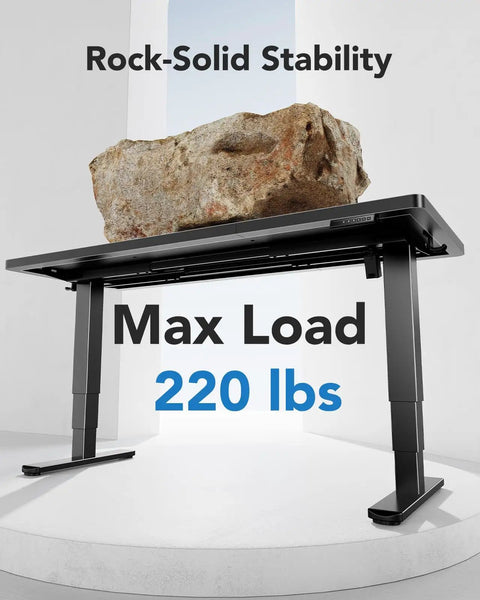 Huanuo 70x35 Inch Electric Standing Desk With Three Stage Brushless Motor Black showing maximum load capacity of 220 lbs.