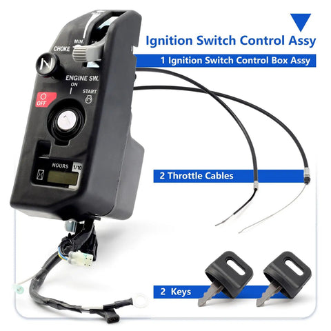 Ignition Switch Control Box Assembly for GX630 GX690 Generators with 2 keys and 2 throttle cables, engine switch visible