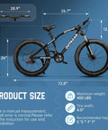 26 Inch Fat Tire Mountain Bike With 21 Speed Drivetrain, Dual Disc Brakes, Front Suspension Fork, Dimensions and Specs
