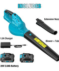 Cordless Leaf Blower With 2 X 2.0Ah Batteries, 350 CFM At 150 MPH, Fast Charger, Dual Tube Design, 20V Lawn Care Tool, Blue