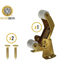 Built Tough Spring Loaded Screen Door Catch Slick Brass Finish Iron Frame with 2 screws, ideal for secure installation.
