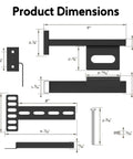 Adjustable Headboard Brackets For Metal Bed Frame Extension Kit With Heavy Duty Gear Easy Hook Up Quick Install Fits Twin Full Queen King Beds Matte Black Finish Pair dimensions diagram showing measurements in inches.