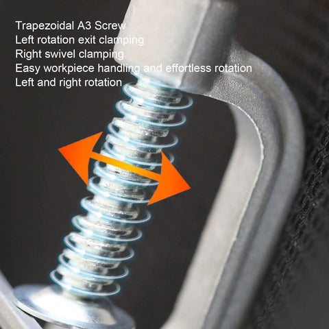 Close-up of screw on Double Handle Pipe Clamp Aluminum Die Cast Quick Release Right Angle Corner Clamp showing rotation arrows.