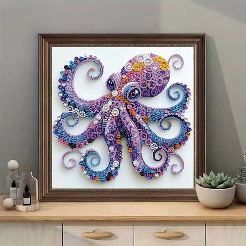 5D Diamond Painting Kit For Beginners With Purple Octopus Special Shape Easy To Start Clear Crystal Rhinestones, 12x12 Inch Art