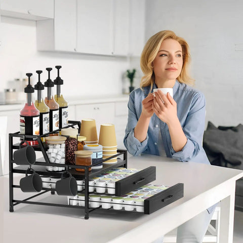 4 Tier Coffee Syrup Rack Organizer With Room For 8 Syrup Bottles And 84 Coffee Pods Perfect Countertop Bar Station For Your Kitchen