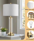 Touch Control Bedside Lamps Set Of 2 With USB A And C Ports, 3 Way Dimmable Nightstand Lighting With Fabric Shade, LED Bulbs Included