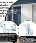 12 Piece Sliding Closet Door Roller Kit For Top Hung Bypass Wardrobe Doors With Three Quarter Inch Wheels In Two Offsets One Half Inch And Three Eighths Inch And Seven Eighths Inch Nylon Wheels With One Half Inch Offset, shown installed