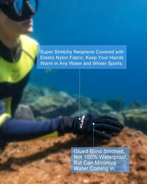 Man wearing Five Finger Neoprene Water Gloves 3mm and 5mm Warm Wetsuit Gloves for Scuba Diving Snorkeling Paddling Surfing