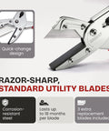 RONAN Multi-Cut Quick-Change utility cutter, side view; metal body with red handle and replaceable blades.
