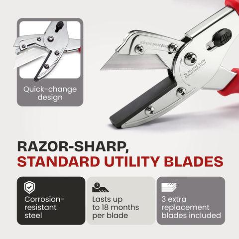 RONAN Multi-Cut Quick-Change utility cutter, side view; metal body with red handle and replaceable blades.