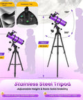 150mm Aperture Newtonian Reflector Telescope for Adults and Beginners with adjustable stainless steel tripod shown in various heights