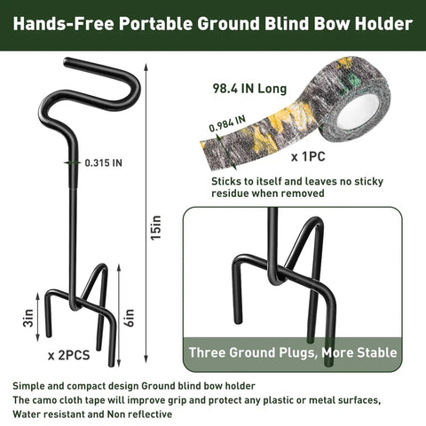 2 Pack Ground Bow Holder Set For Hunting Practice Ready To Go Ground Stake Bow Stand With Rubber Coated Build shown