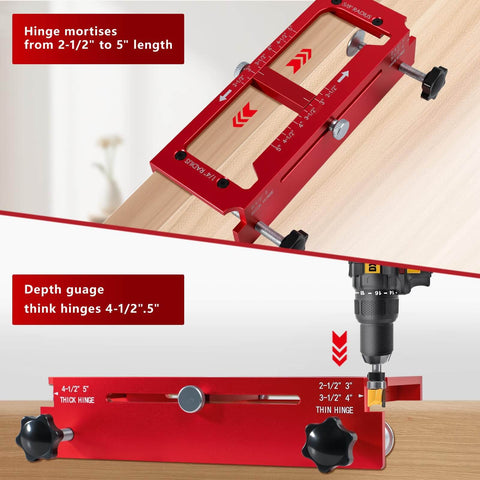 Heavy Duty Aluminum Door Hinge Jig Kit With Adjustable Mortise Template for doors two and a half to five inches long in use