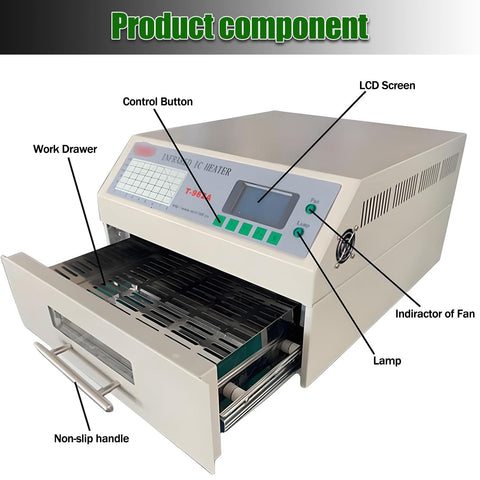 Reflow Oven And Soldering Station For PCB Boards With Hot Air Circulation Automatic Reflow Machine with open work drawer and controls