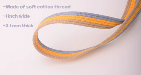 Cotton Lunge Line For Horses With Rubber Stop And Swivel Bolt Snap 24 Foot Equine, soft cotton thread, 1 inch wide, orange, gray, beige